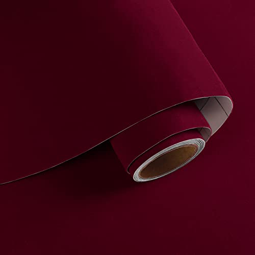 VaryPaper Tapete Selbstklebend Samtstoff Dunkelrot 40cmx200cm Selbstklebende Filzfolie Velours Klebefolie Roter Samtstoff Stoff Filzblätter Samt Selbstklebend Schmuckschatulle Kommode Schrankfolie von VaryPaper