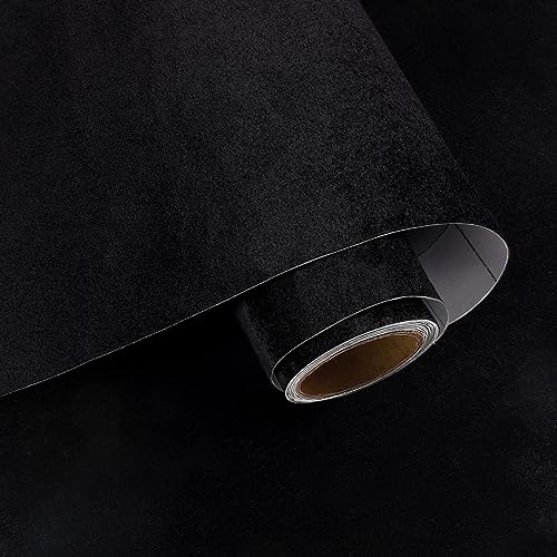 VaryPaper Tapete Selbstklebend Samtstoff Schwarz 40cmx200cm Selbstklebende Filzfolie Stoffoptik Schwarz Rückseite Kleber Filz Schrankfolie Velours Dekofolie Möbelfolie Samt Schmuckschatulle Regal von VaryPaper