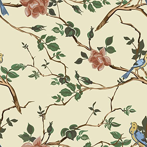 VaryPaper Tapete Blumen Beige Blumen Tapeten 44.5cmx800cm Fototapete Küchentapete Wand Abwaschbar Möbelfolie Wasserfest Selbstklebende Folie Retro Wandtapete Wohnzimmer Schrank Schlafzimmer Deko von VaryPaper