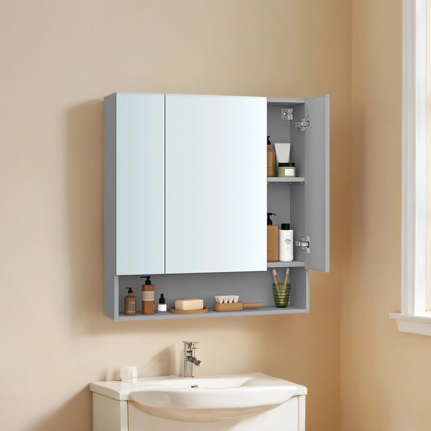 Badezimmerschrank mit 3 Türen, Badschrank, Spiegelschrank Badezimmerschrank mit 3 Türen, Badschrank, Spiegelschrank von Vasagle