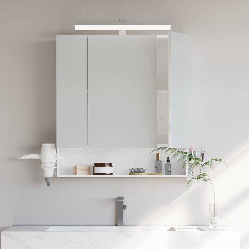 Badezimmerschrank mit LED-Beleuchtung, Steckdosen, Hängekorb von Vasagle