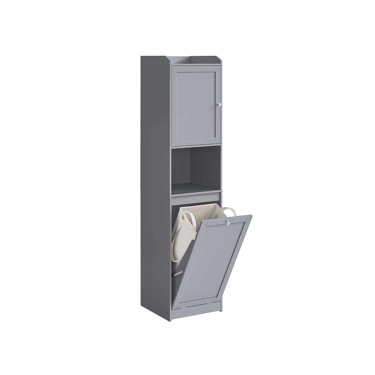 Badezimmerschrank mit Wäschekorb und Griffen taubengrau Badezimmerschrank mit Wäschekorb und Griffen taubengrau von Vasagle