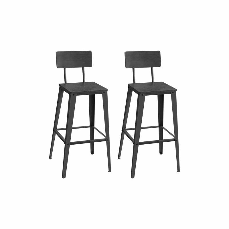 Barhocker 2er Set mit Rückenlehne aschschwarz-tintenschwarz von Vasagle