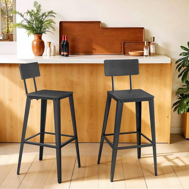 Barhocker 2er Set mit Rückenlehne aschschwarz-tintenschwarz von Vasagle