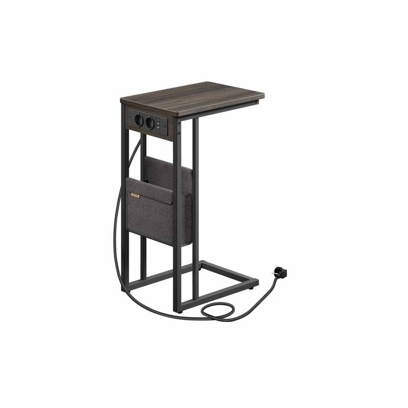 Beistelltisch C-Form mit 2 AC-Steckdosen aschbraun von Vasagle