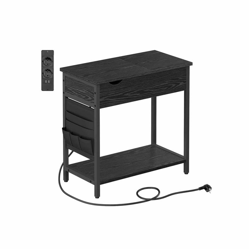 Beistelltisch mit Steckdose und USB-Anschlüssen schwarz mit Holzmaserung von Vasagle