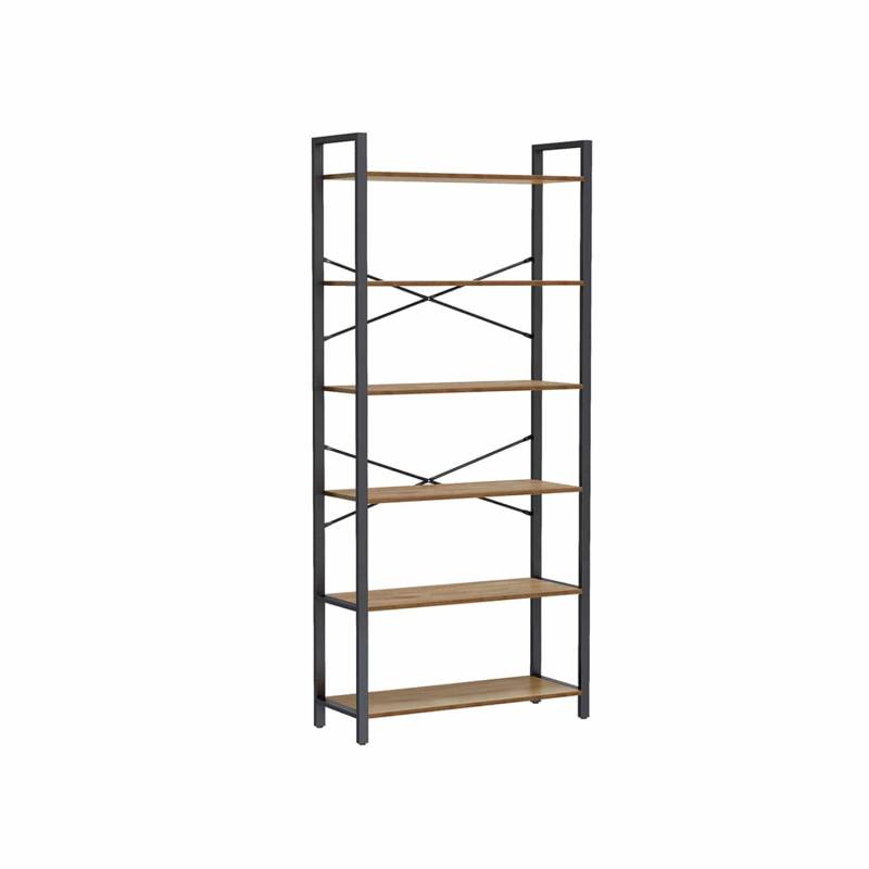 Bücherregal 6 Ebenen 30 x 80 x 186 cm dunkelwalnussfarben-schwarz von Vasagle