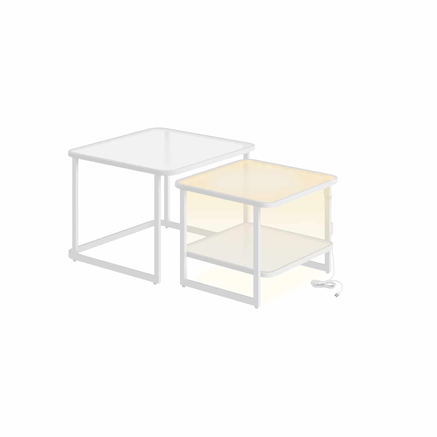 Couchtisch 2er-Set mit LED-Licht wolkenweiß-perlweiß von Vasagle