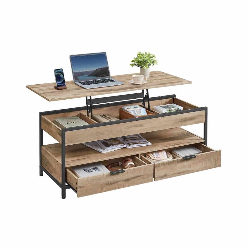 Couchtisch mit Schubladen 50 x 120 cm Kamelbraun-tintenschwarz von Vasagle