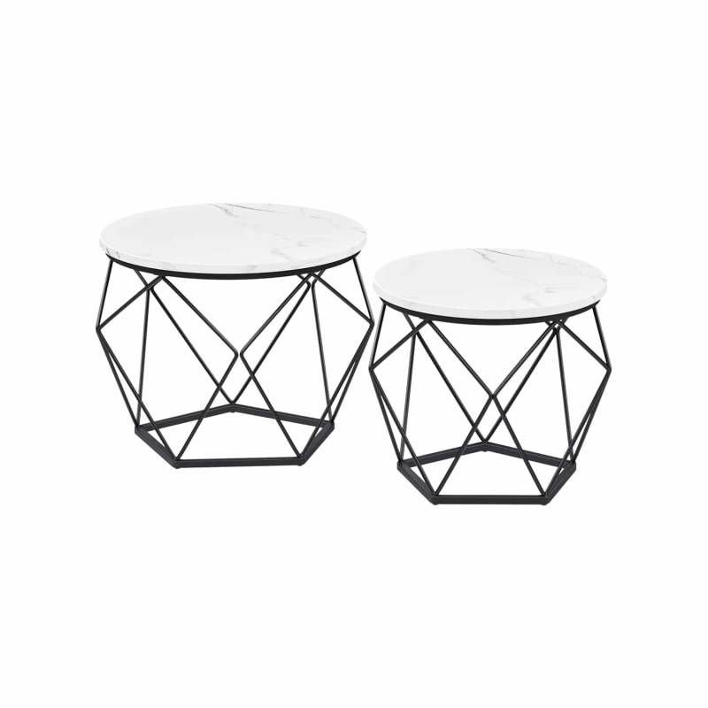 Couchtisch rund 2er Set modern marmorweiß-tintenschwarz von Vasagle