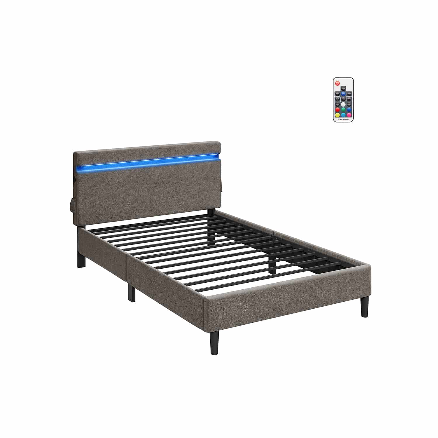 Doppelbett aus Metall 140 x 190 cm LED-Beleuchtung dunkelgrau Doppelbett aus Metall 140 x 190 cm LED-Beleuchtung dunkelgrau von Vasagle