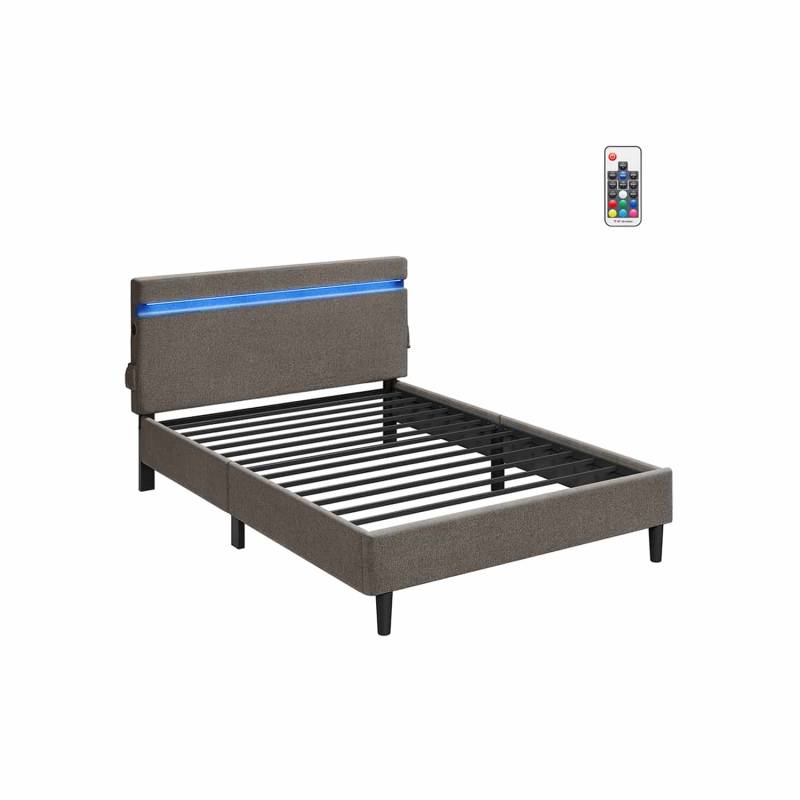 Doppelbett aus Metall 140 x 200 cm  LED-Beleuchtung dunkelgrau von Vasagle