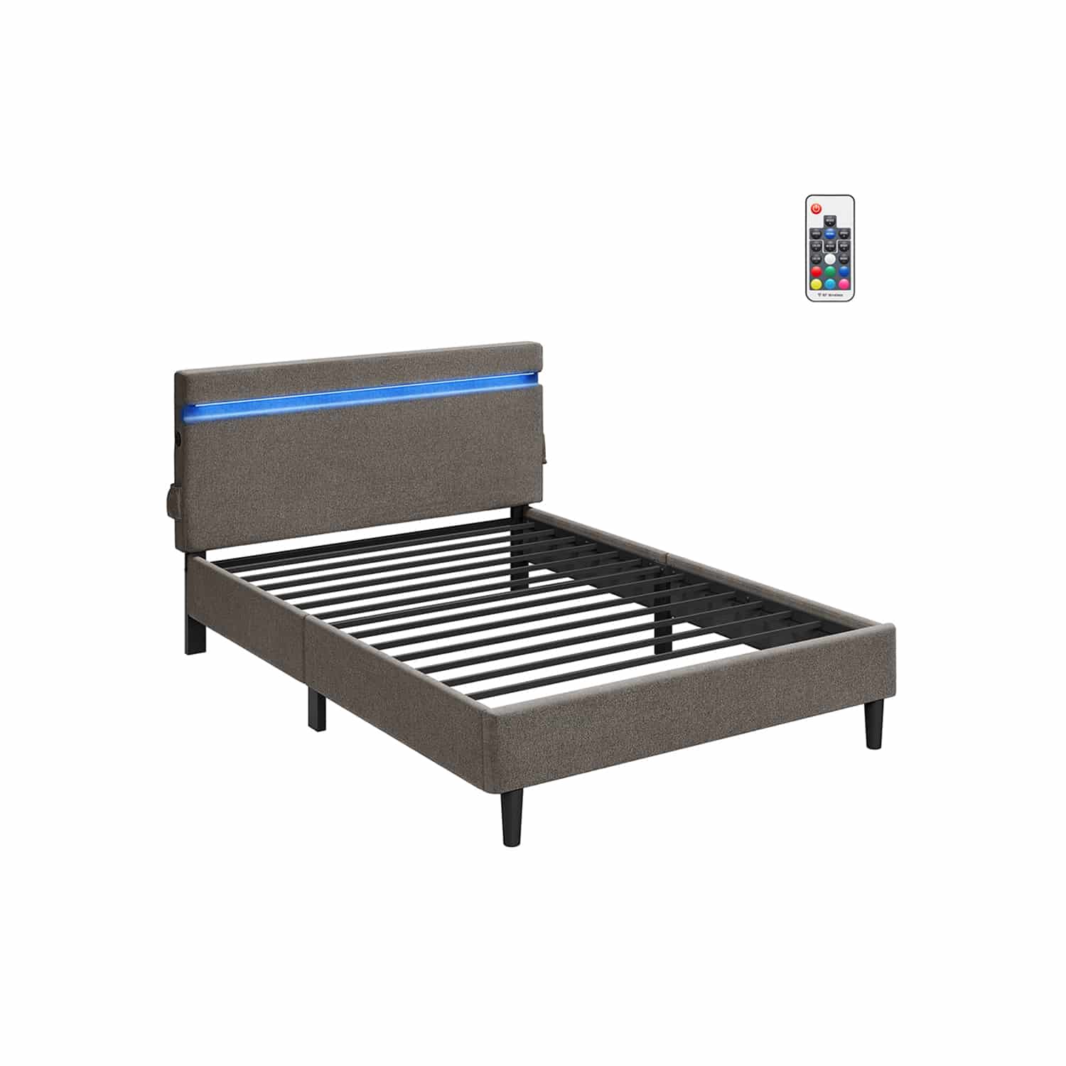 Doppelbett aus Metall 140 x 200 cm LED-Beleuchtung dunkelgrau Doppelbett aus Metall 140 x 200 cm LED-Beleuchtung dunkelgrau von Vasagle