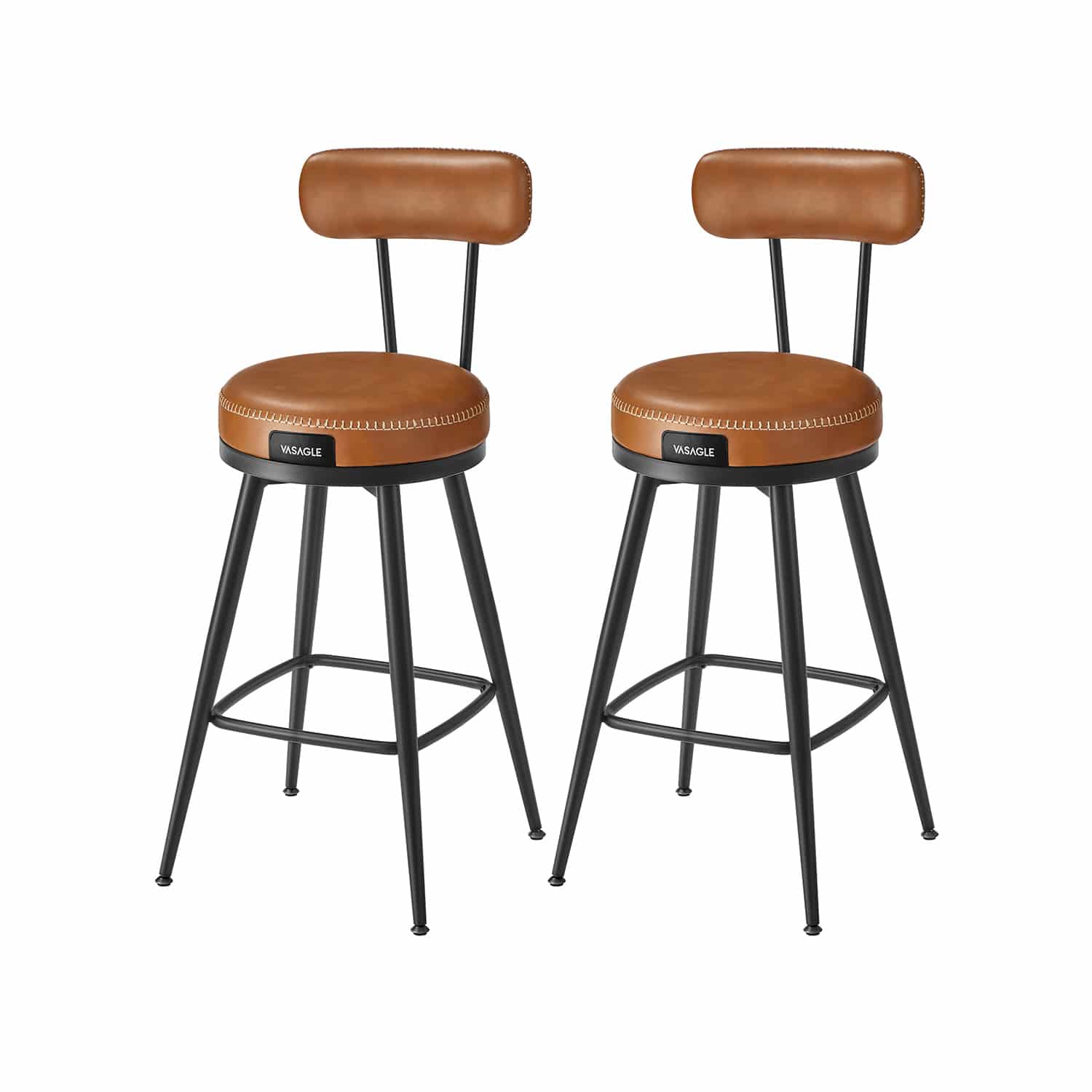 EKHO Kollektion - Barhocker 2er Set aus Kunstleder karamellbraun von Vasagle