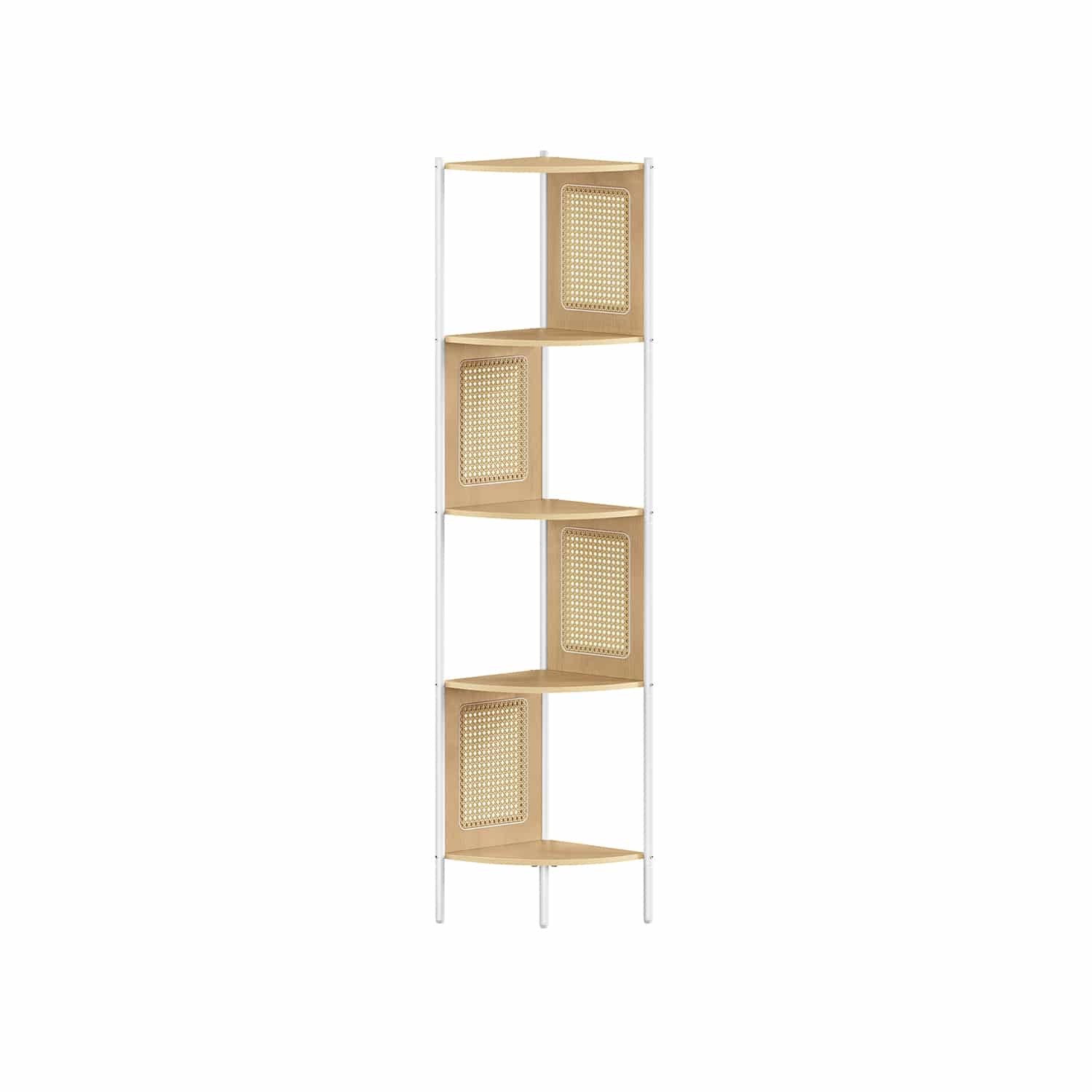 Eckregal mit 5 Ebenen und Rattan-Seitenplatten eichenbeige von Vasagle