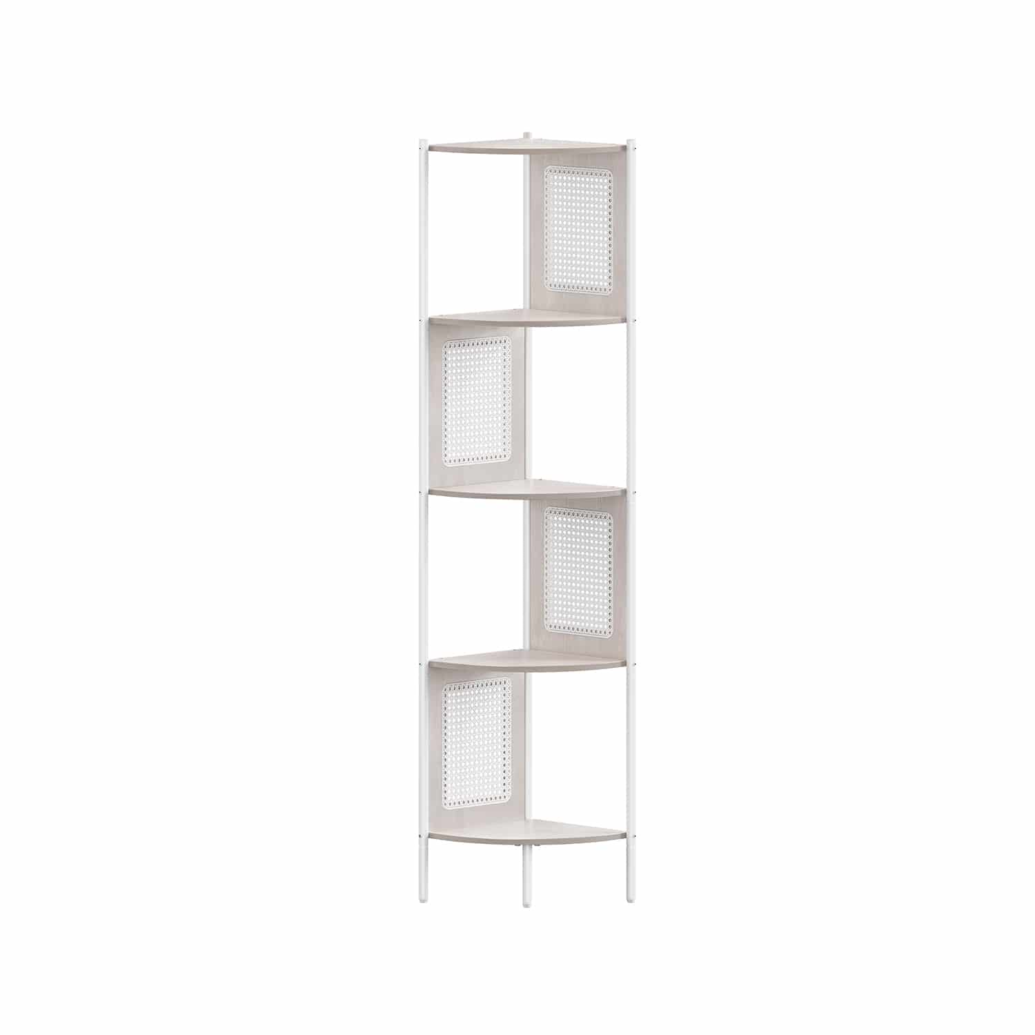Eckregal mit 5 Ebenen und Rattan-Seitenplatten haferflockenbeige Eckregal mit 5 Ebenen und Rattan-Seitenplatten haferflockenbeige von Vasagle