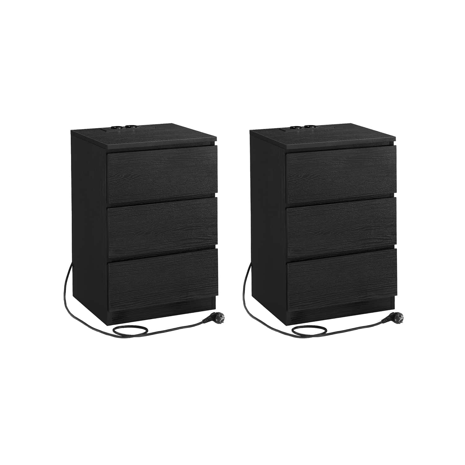 Nachttisch 2er Set 2 USB-Anschlüsse modern ebenholzschwarz von Vasagle