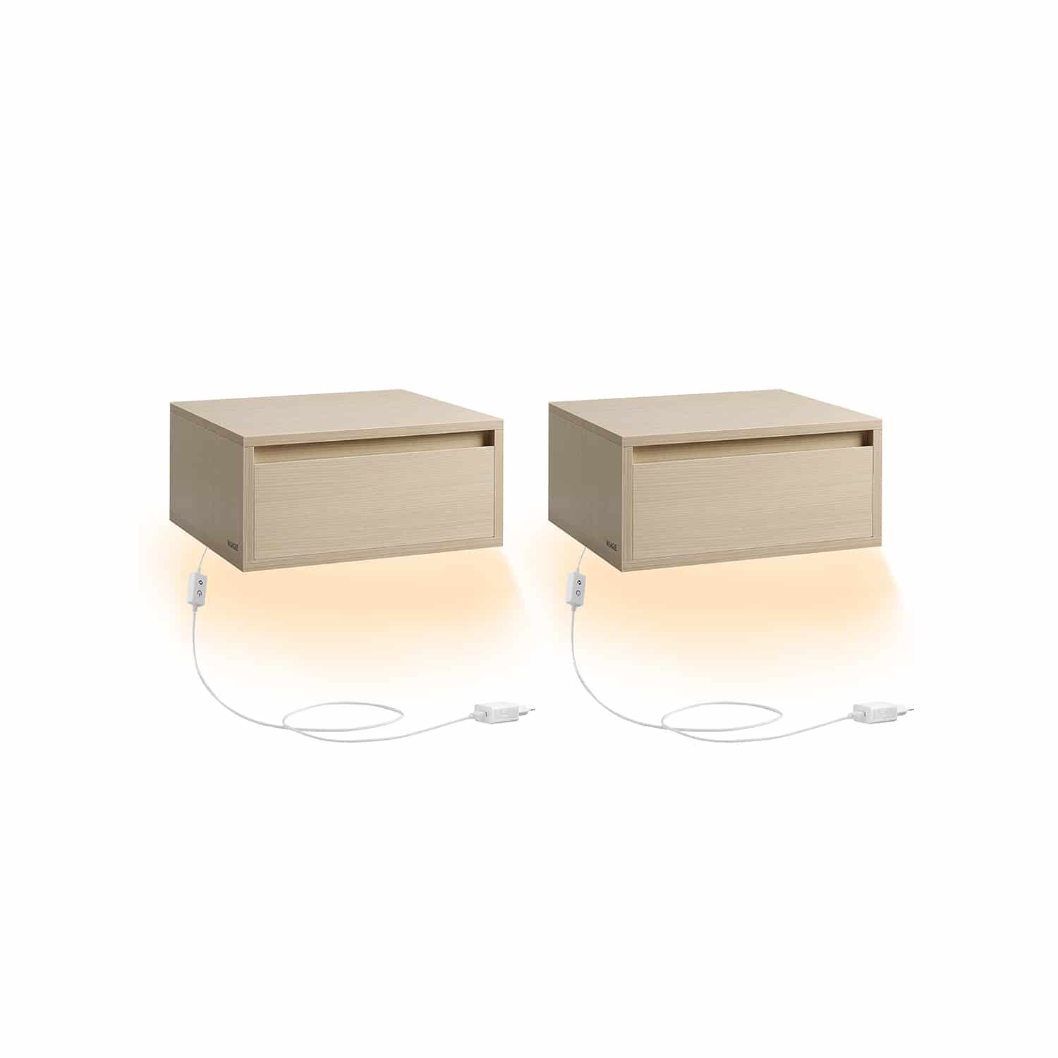 Nachttisch hängend 2er Set mit Leuchten naturbeige von Vasagle