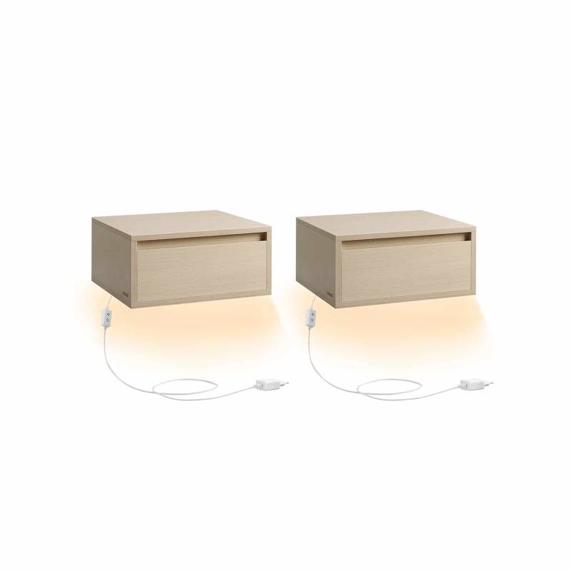 Nachttisch hängend 2er Set mit Leuchten naturbeige von Vasagle