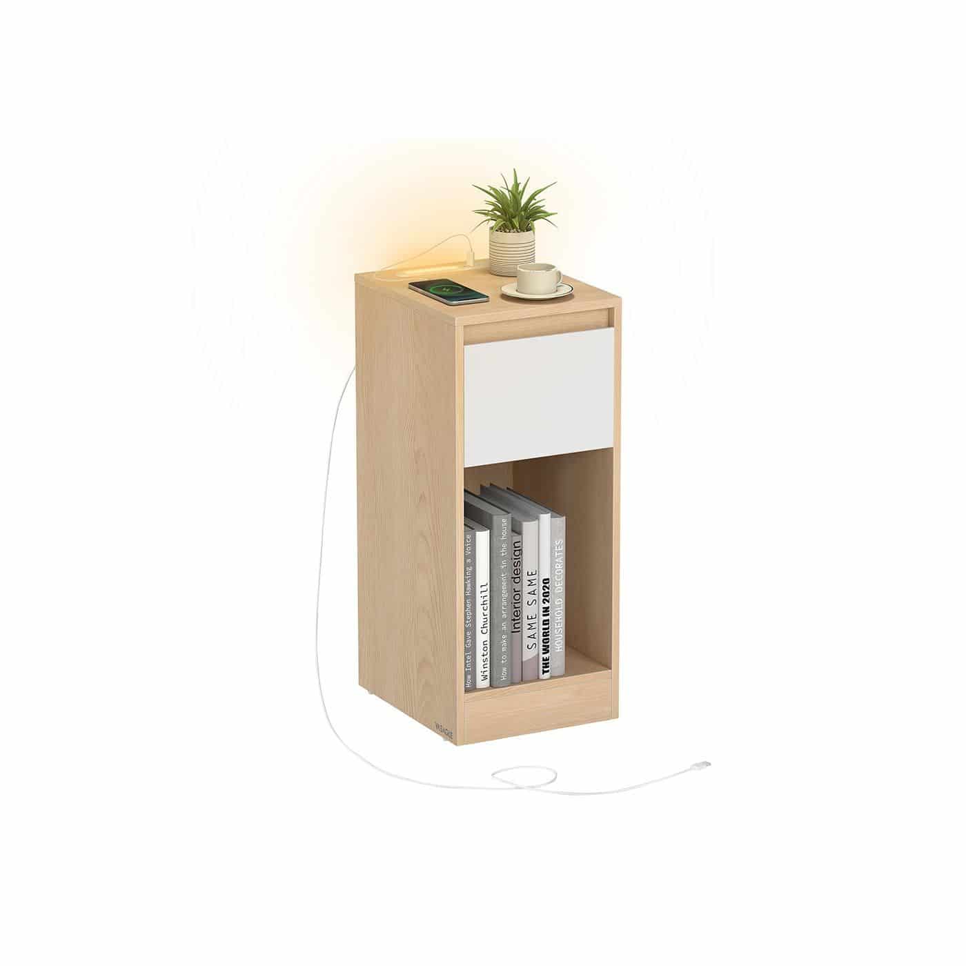 Nachttisch mit LED Beleuchtung USB Anschlüssen und Schublade Nachttisch mit LED Beleuchtung USB Anschlüssen und Schublade von Vasagle