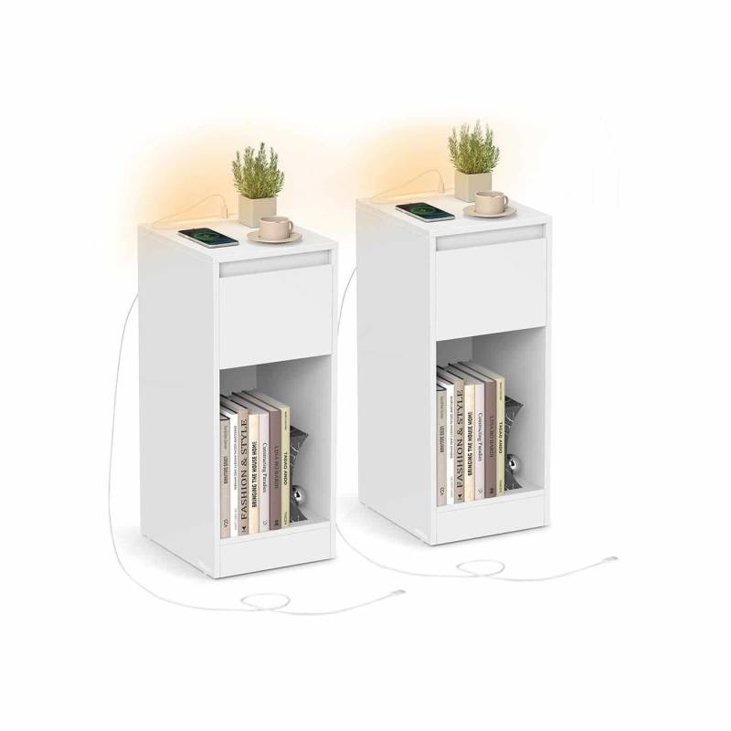 Nachttisch mit LED Beleuchtung USB Anschlüssen und Schublade von Vasagle
