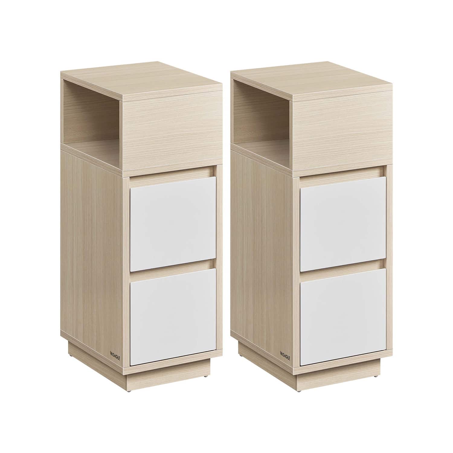 Schmaler Nachttisch 2er Set mit Schubladen naturbeige-wolkenweiß von Vasagle