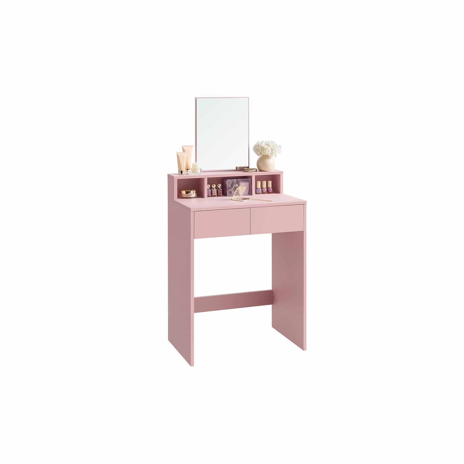 Schminktisch mit Spiegel und 2 Schubladen pastellrosa von Vasagle