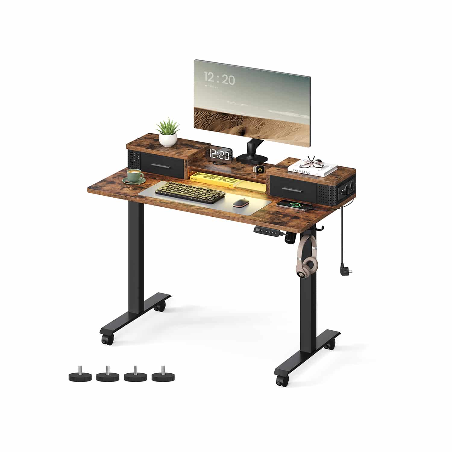 Schreibtisch höhenverstellbar mit Monitorständer vintagebraun von Vasagle