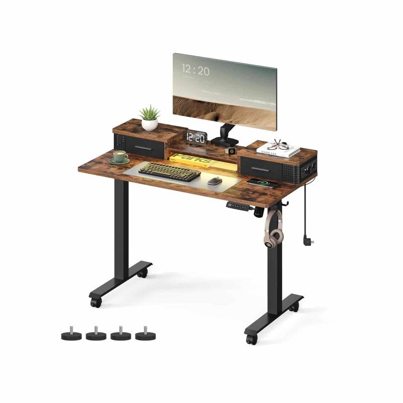 Schreibtisch höhenverstellbar mit Monitorständer vintagebraun von Vasagle