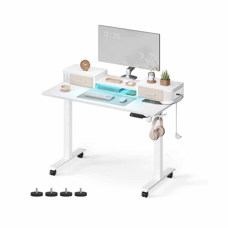 Schreibtisch höhenverstellbar mit Monitorständer wolkenweiß von Vasagle