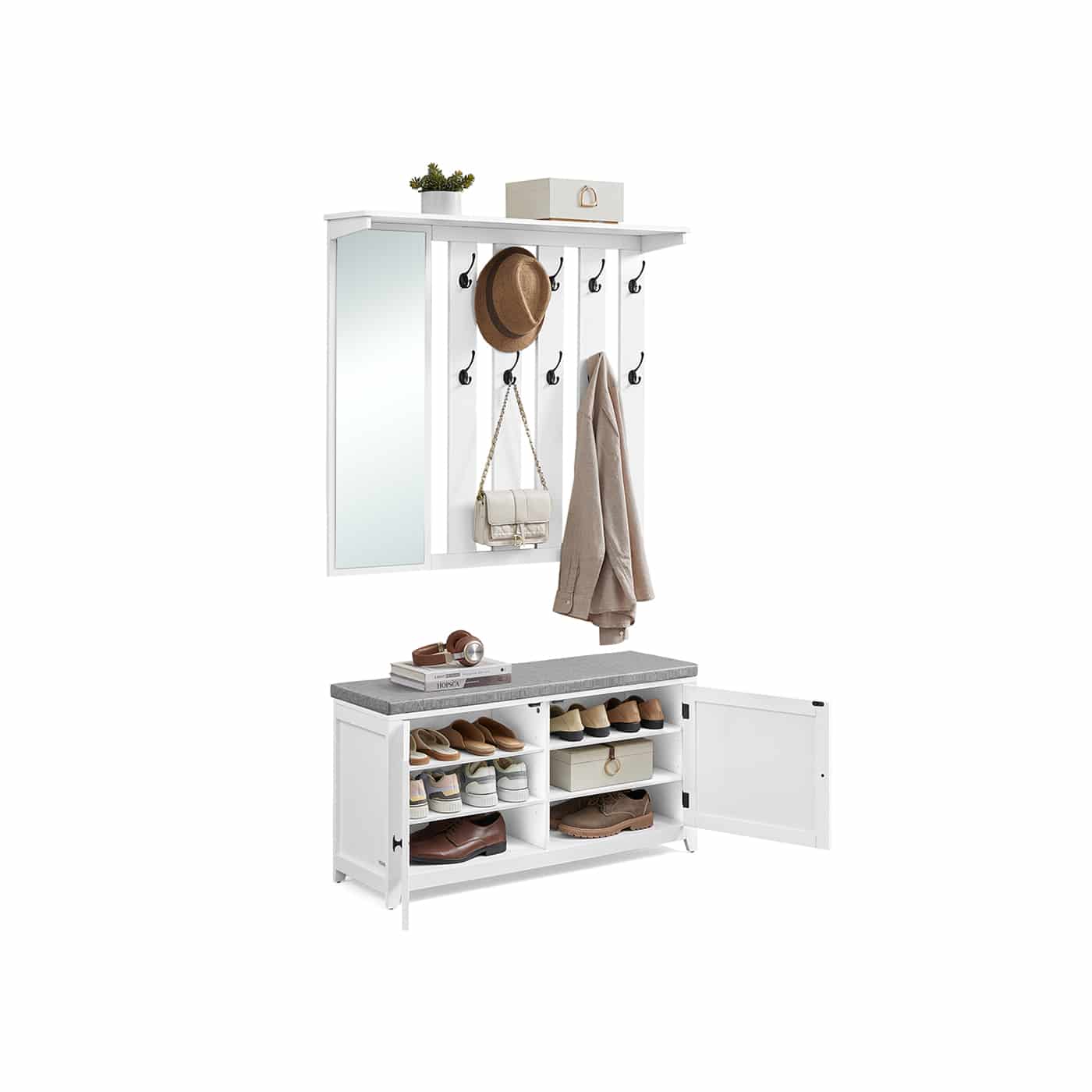 Schuhbank Wandgarderobe Set mit 10 Doppelhaken 102 cm breit Schuhbank Wandgarderobe Set mit 10 Doppelhaken 102 cm breit von Vasagle