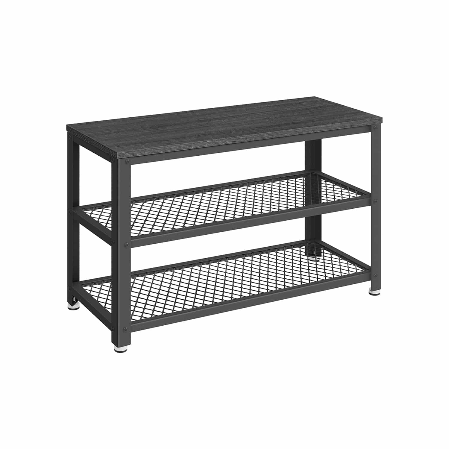 Schuhbank mit 2 Gitterablagen 30 x 73 x 45 cm ebenholzschwarz-schwarz von Vasagle