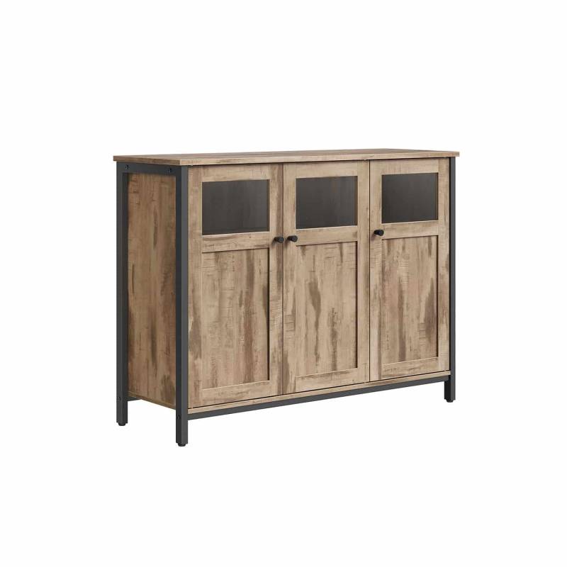 Sideboard mit Glastüren kamelbraun-tintenschwarz von Vasagle