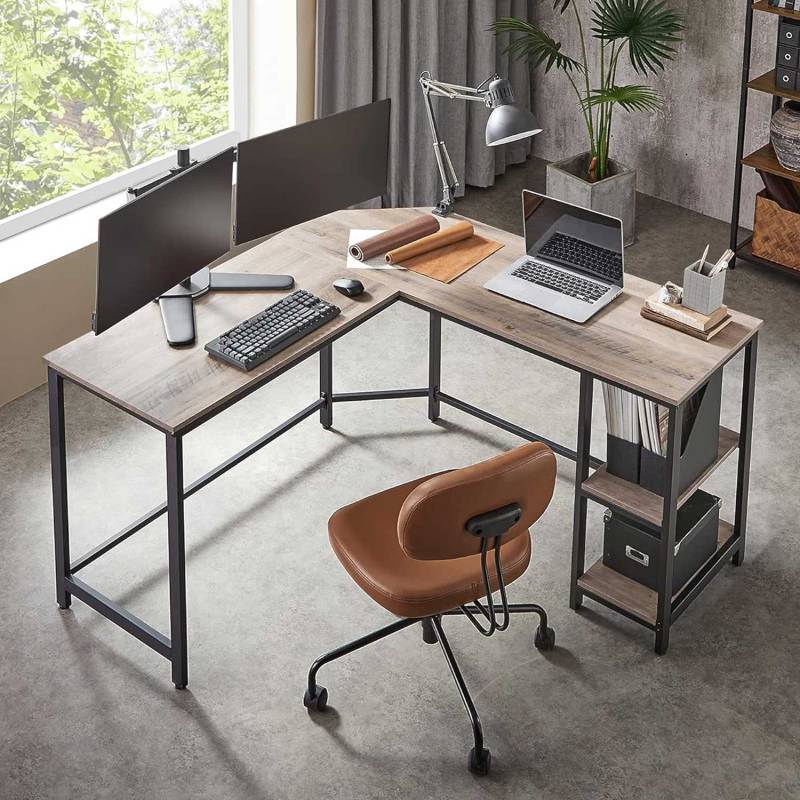 VASAGLE - Eckschreibtisch, Computertisch Ecktisch, Schreibtisch L form, mit 2 Ablagen, Platzsparender Schreibtisch, Ecktisch Schreibtisch von Vasagle