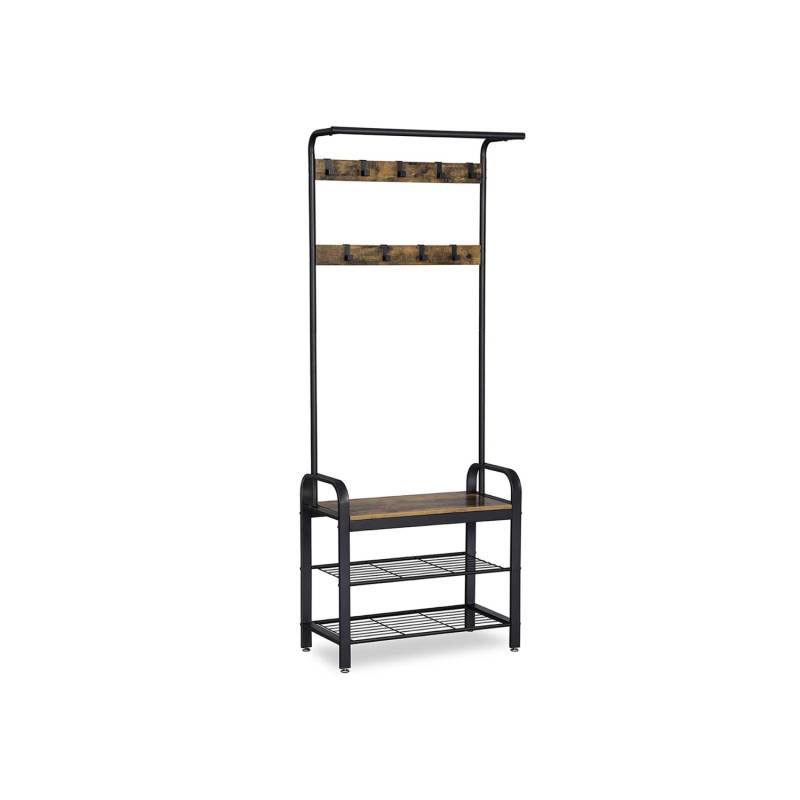 Vasagle Garderobenständer mit Schuhbank 33,7 cm x 72 cm x 183 cm Braun-Schwarz von Vasagle