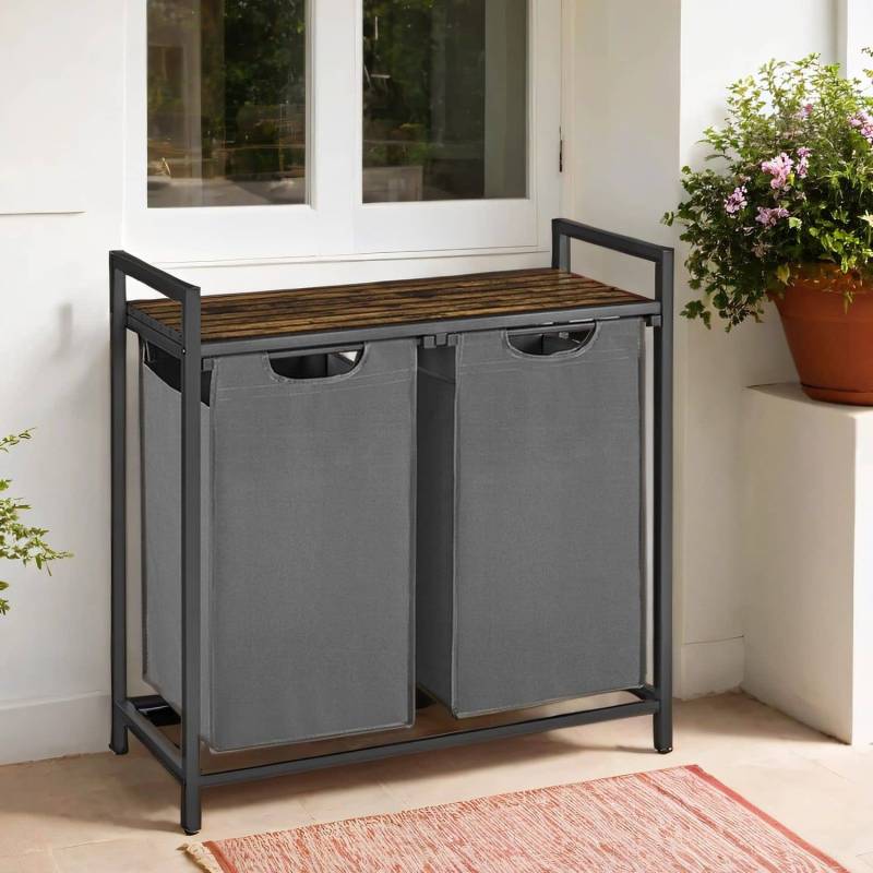 Wäschekorb 2 Fächer, Wäschesammler mit Ablage, Wäschebox von Vasagle