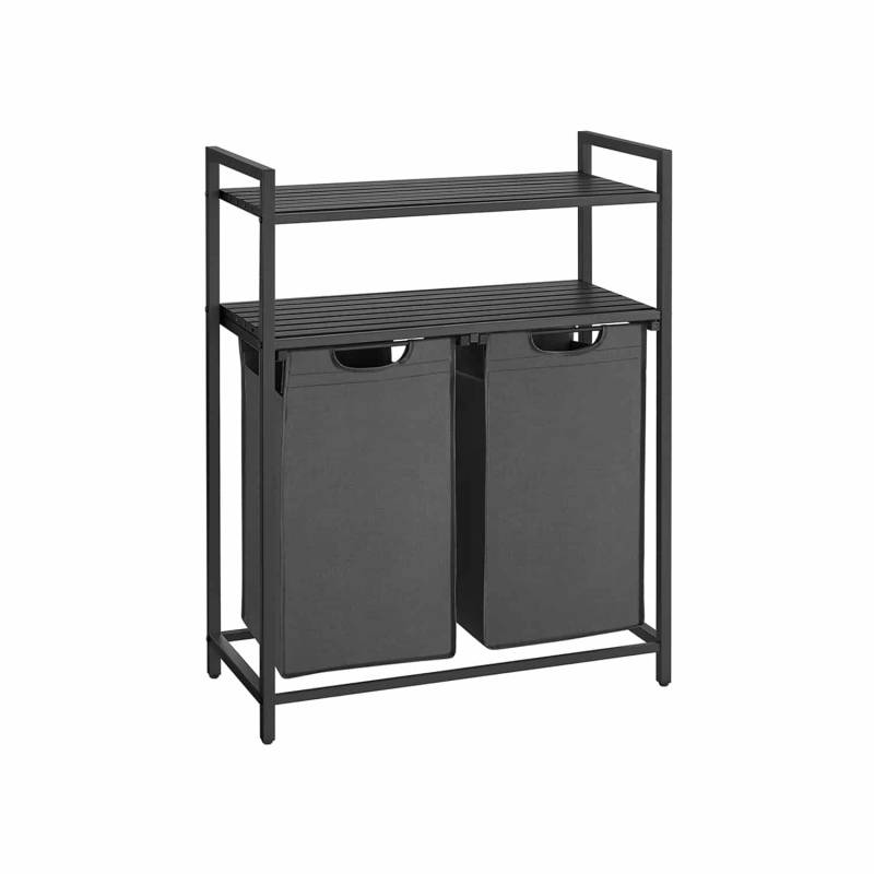 Wäschekorb 2 x 46 L mit 2 Ablagen schwarz-grau von Vasagle