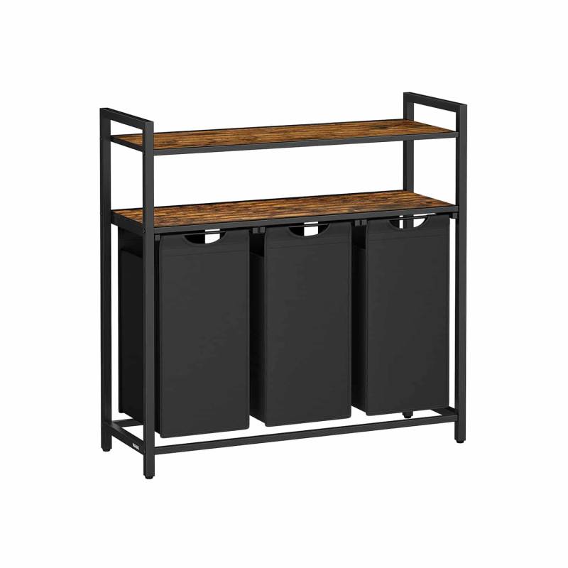 Wäschekorb 3 Fächer mit 2 Ablagen vintagebraun-schwarz von Vasagle