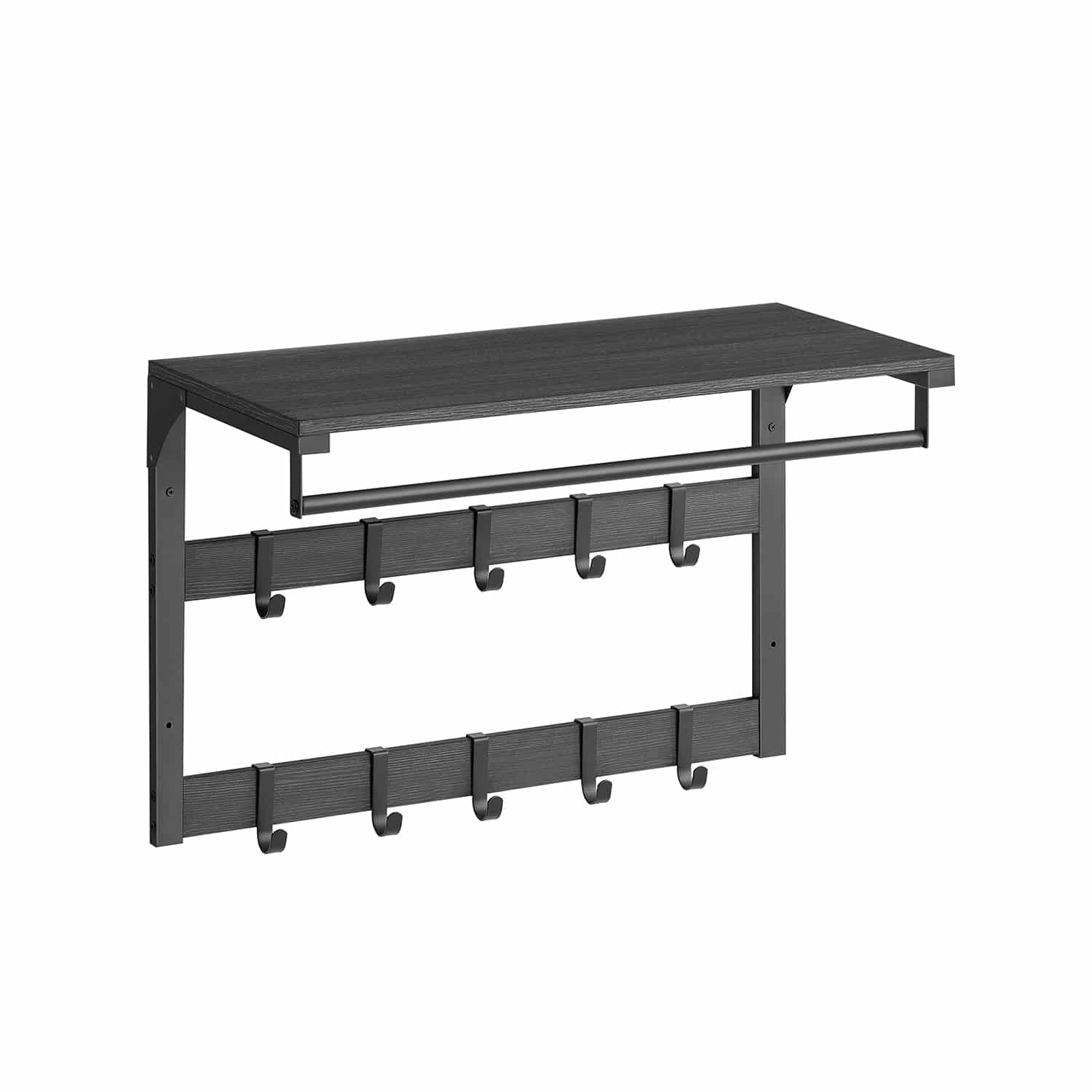 Wandgarderobe mit Ablage und 10 Haken anthrazitgrau-schwarz Wandgarderobe mit Ablage und 10 Haken anthrazitgrau-schwarz von Vasagle