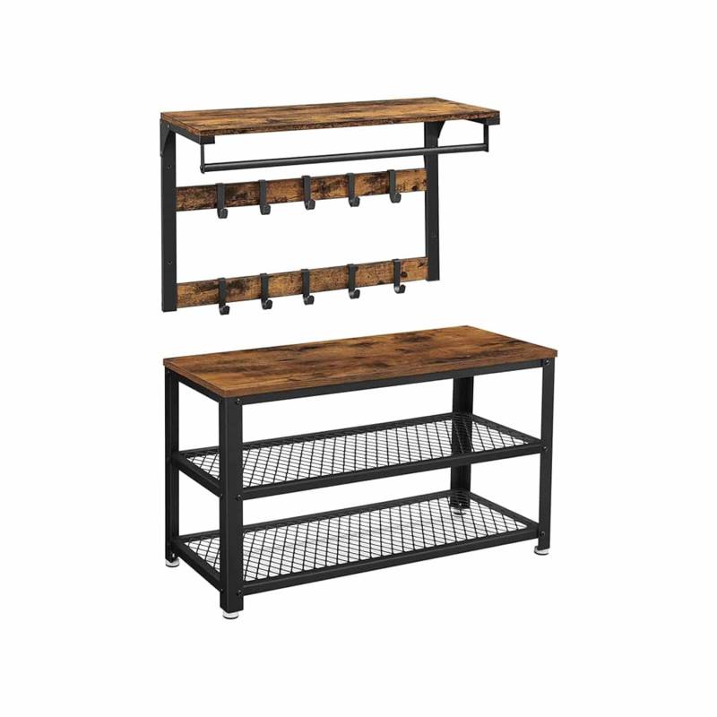 Wandgarderobe mit Metallgestell vintagebraun-schwarz von Vasagle