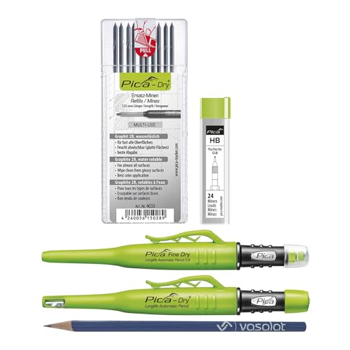 Pica Marker Set - Pica Fine Dry 0.9 + Pica Dry + 10 Stück Ersatzminen graphit 2B Multi-Use + 24 Stück Ersatzminen graphit HB von vasalat