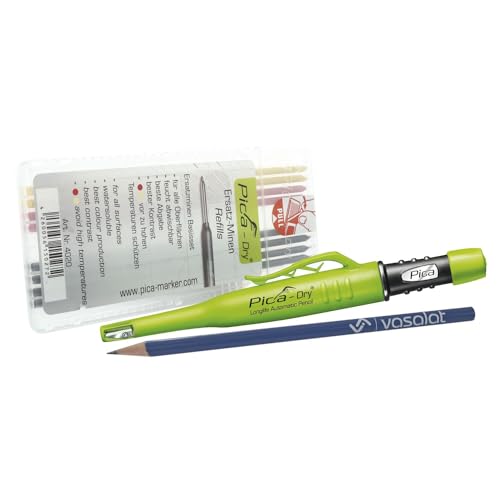 Pica Tieflochmarker - Pica-Set - Dry Longlife Stift 3030 mit 8 Ersatzminen graphit 2B/gelb/rot von vasalat