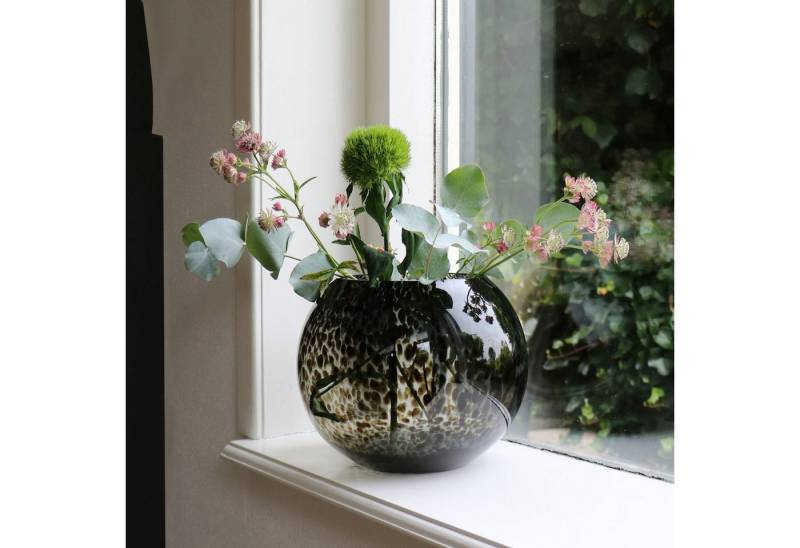 Vase the World Tischvase Glasvase grau braun Glas gefleckt 20 cm Kugelvase mundgeblasen (1 St., 1 Vase), mundgeblasene Vase aus Glas von Vase the World