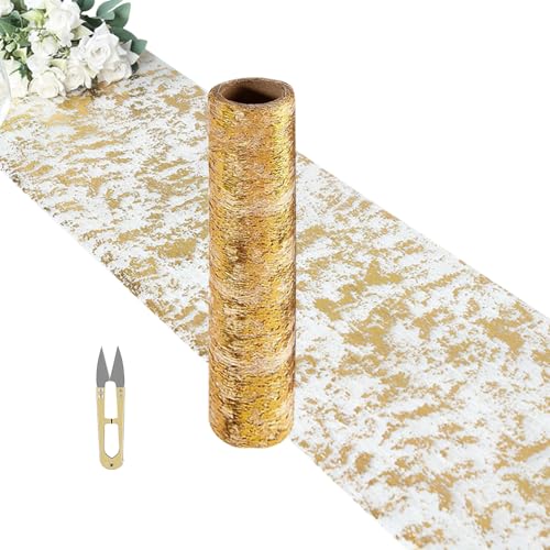 Vasemele Organza Tischläufer Gold mit 1 Schneiderschere Tischläufer Gold Table Runner Gold Dekostoff Gold Glänzend Gold Tischband Hochzeit Gold Tischläufer Goldfolie Dekoration von Vasemele