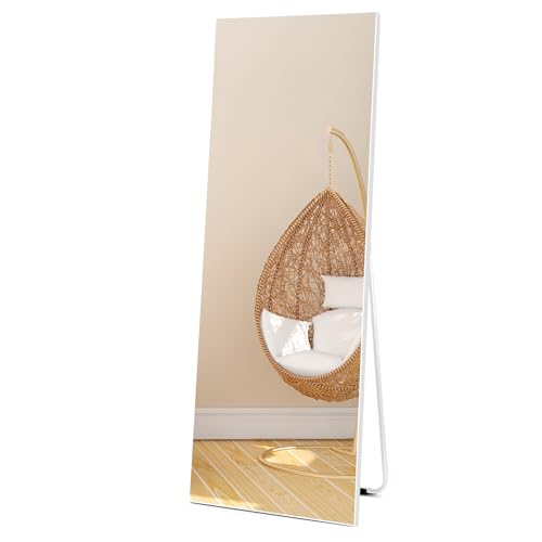 Vasemouh 140 x 51 cm Hochwertiger Standspiegel mit Weißem PVC-Rahmen und Gehärtetem Glas, Ideal für Schlafzimmer, Wohnbereich, Flur oder Badezimmer von Vasemouh