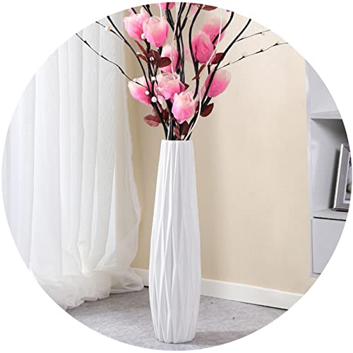 Vasen weiß Boden Keramik einfache dekorative Veranda Dekoration himmelgetrocknete Blumen Arrangement im Wohnzimmer 12.5*7*45cm weiß von Vases