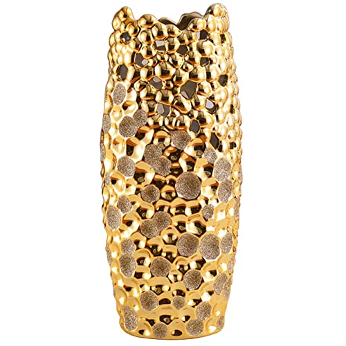 Vases Home Golden 36 cm hohe Keramik-Blumenpflanze mit goldenem Finish und Hammer-Textur, Heimdekoration, kreatives Geschenk, Ornamente Farbe: Gold, 16*36*13CM von Vases