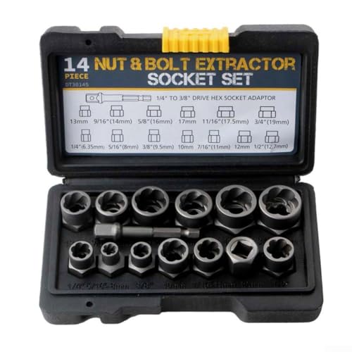 14pcs Beschädigte Bolzenausdreher Set, Abgerundete Mutter Entfernungswerkzeug, Bolzenmutter Entferner Stecknuss, 3/8 Zoll Antrieb Extraktion Sockel, Chromlegierter Stahl von Vasiumic