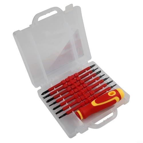 7 in 1 Isolierter Schraubendreher Set für Elektriker, Magnetgriff mit 14 Bits, Ergonomischer PP/PTR Griff, Transparente Aufbewahrungsbox von Vasiumic