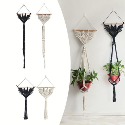 Makramee-Wandteppich mit böhmischem Fledermaus-Motiv, für Wohnzimmer und saisonalen Gebrauch (dies ist die Figur beige lang) von Vasiumic